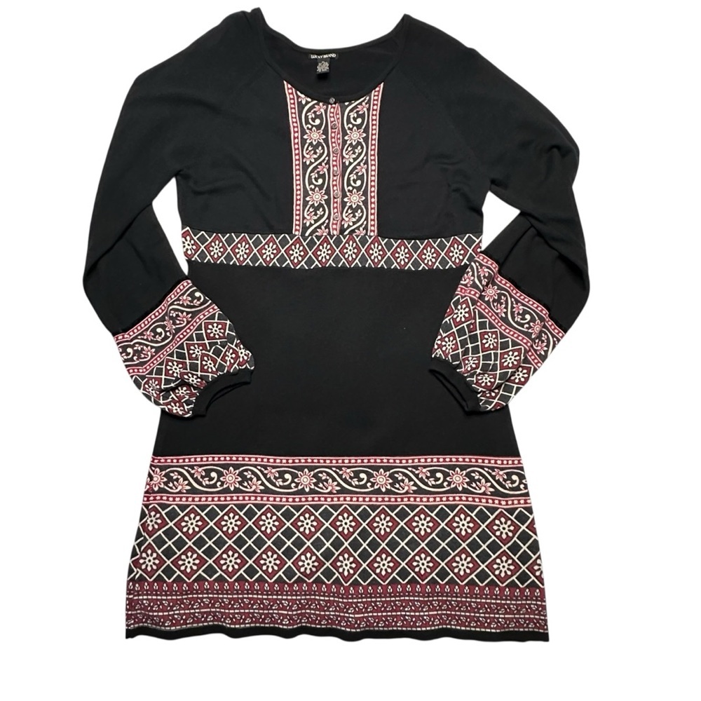 Lucky Brand Black White and Red Print Sweater Dress Size XL - Picture 3 of 8